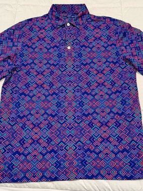 USA Palm Men's Short-Sleeve Geometric Polo Shirt - Purple/Pink- LARGE